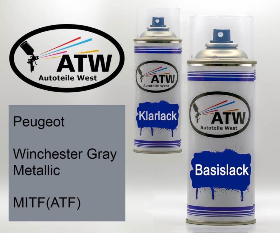 Peugeot, Winchester Gray Metallic, MITF(ATF): 400ml Sprühdose + 400ml Klarlack - Set, von ATW Autoteile West.
